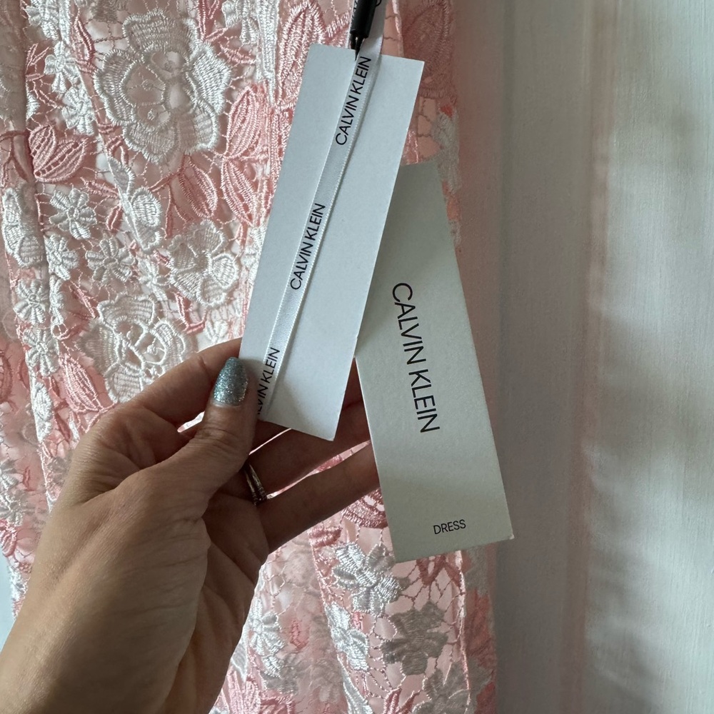 NWT | Calvin Klein | Pink Sheath Dress with Flutter Cap Sleeves - Picture 8 of 9